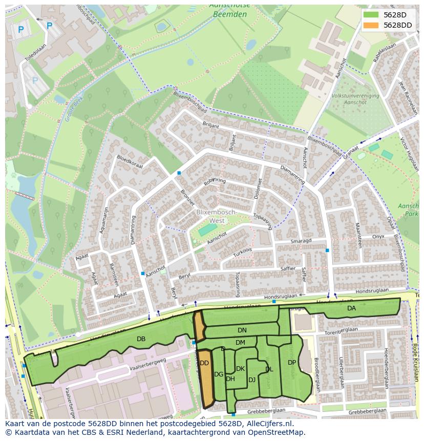Afbeelding van het postcodegebied 5628 DD op de kaart.