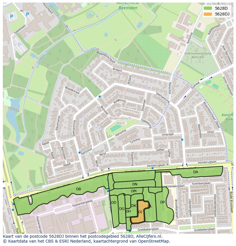 Afbeelding van het postcodegebied 5628 DJ op de kaart.