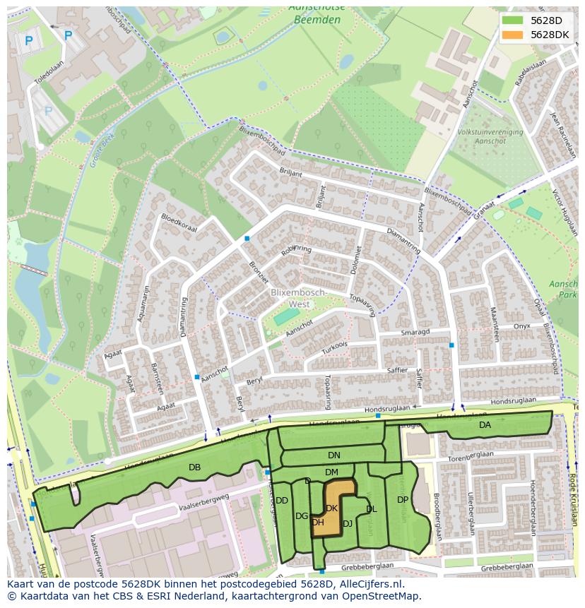 Afbeelding van het postcodegebied 5628 DK op de kaart.