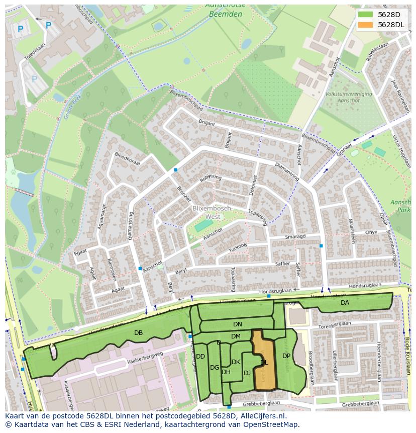 Afbeelding van het postcodegebied 5628 DL op de kaart.