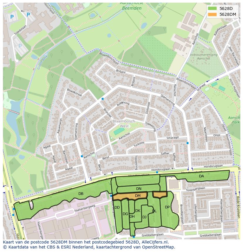 Afbeelding van het postcodegebied 5628 DM op de kaart.