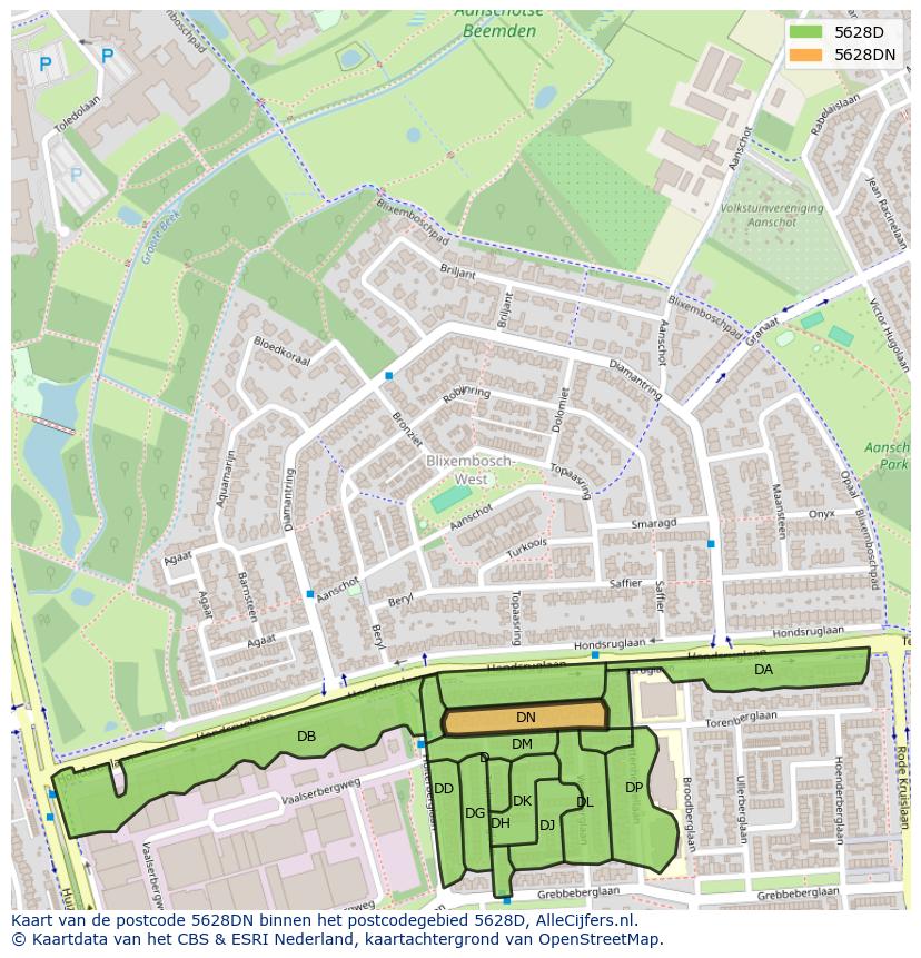 Afbeelding van het postcodegebied 5628 DN op de kaart.
