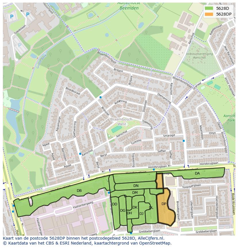 Afbeelding van het postcodegebied 5628 DP op de kaart.