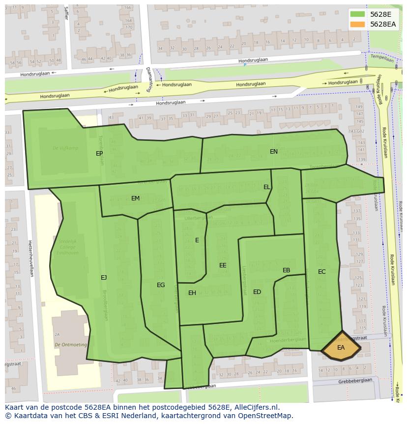 Afbeelding van het postcodegebied 5628 EA op de kaart.