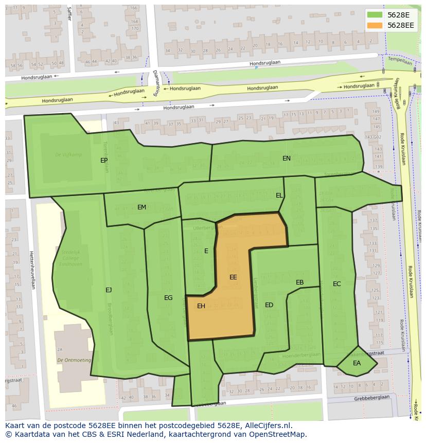 Afbeelding van het postcodegebied 5628 EE op de kaart.