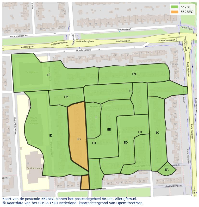Afbeelding van het postcodegebied 5628 EG op de kaart.