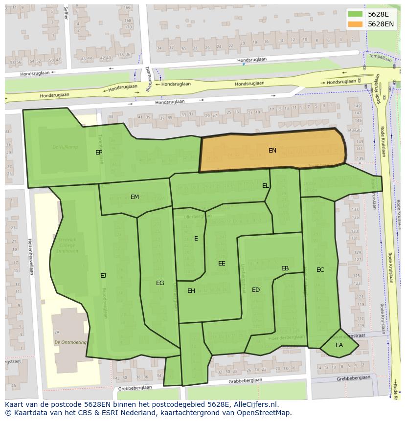 Afbeelding van het postcodegebied 5628 EN op de kaart.
