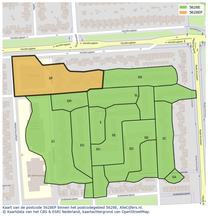 Afbeelding van het postcodegebied 5628 EP op de kaart.