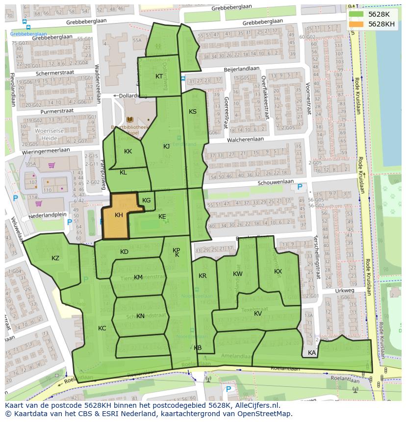 Afbeelding van het postcodegebied 5628 KH op de kaart.