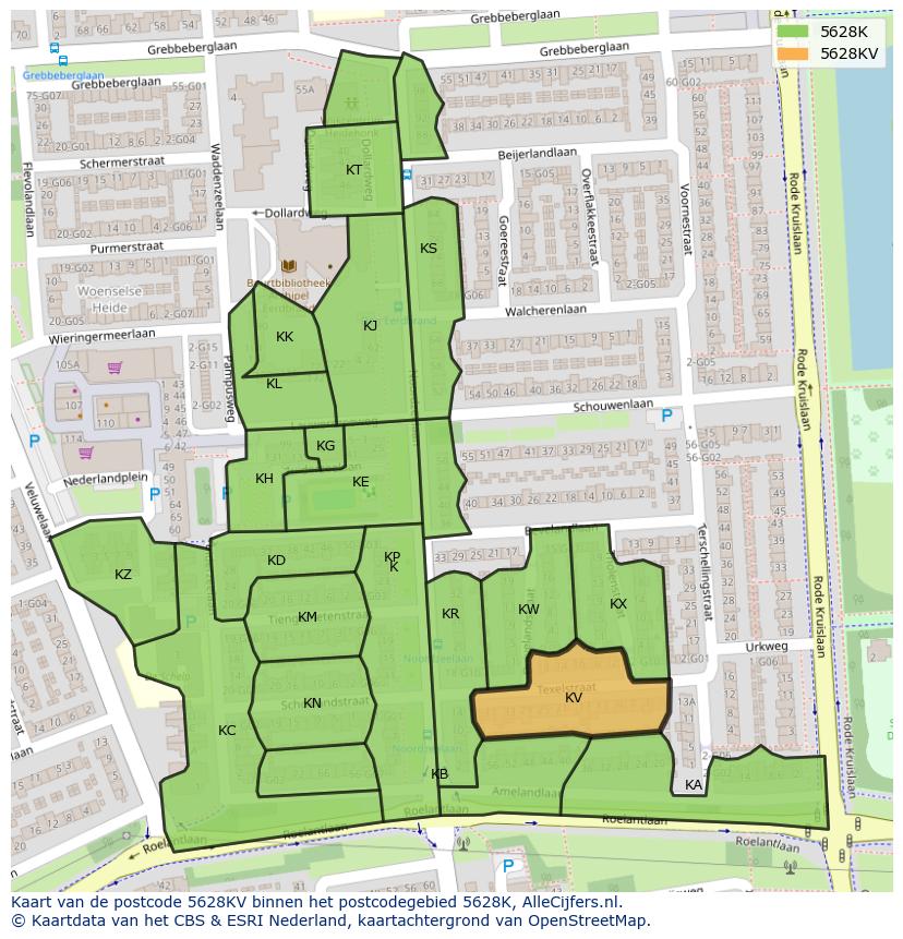Afbeelding van het postcodegebied 5628 KV op de kaart.