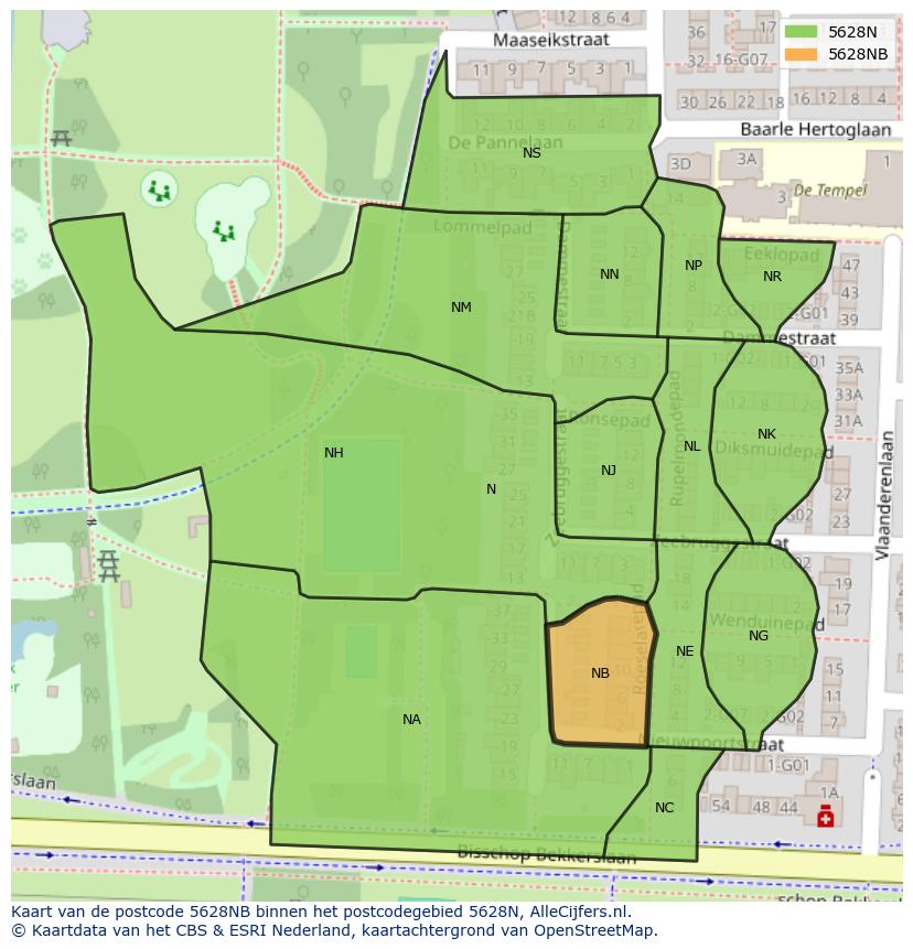 Afbeelding van het postcodegebied 5628 NB op de kaart.