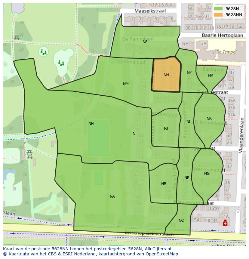 Afbeelding van het postcodegebied 5628 NN op de kaart.