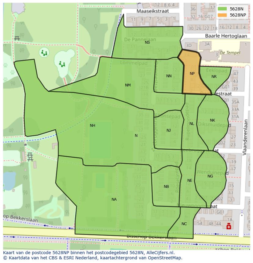 Afbeelding van het postcodegebied 5628 NP op de kaart.