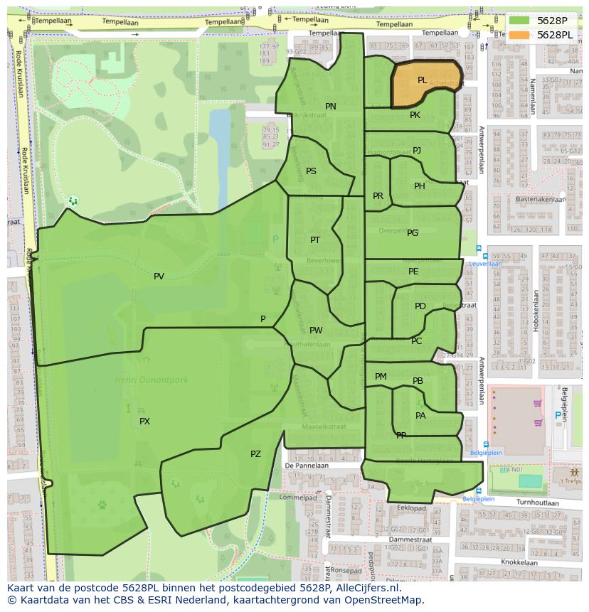 Afbeelding van het postcodegebied 5628 PL op de kaart.