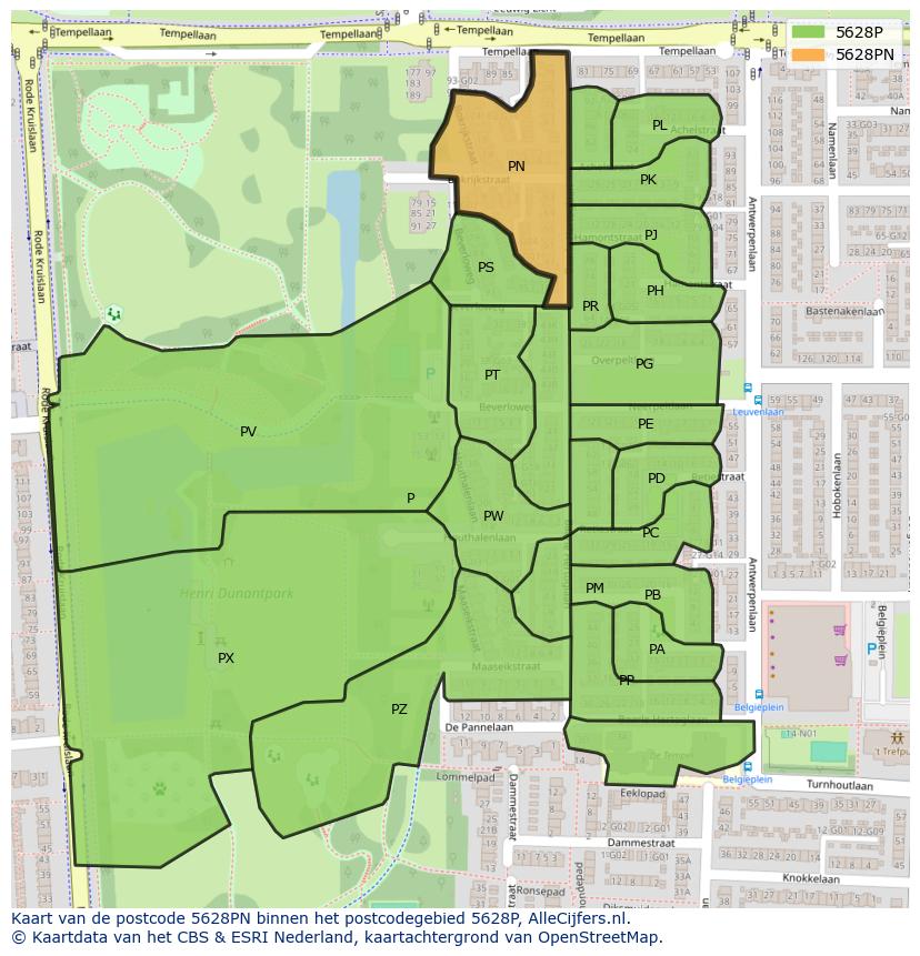 Afbeelding van het postcodegebied 5628 PN op de kaart.