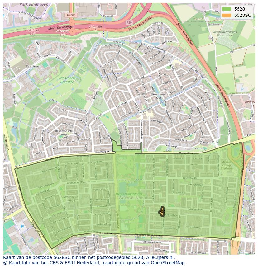 Afbeelding van het postcodegebied 5628 SC op de kaart.