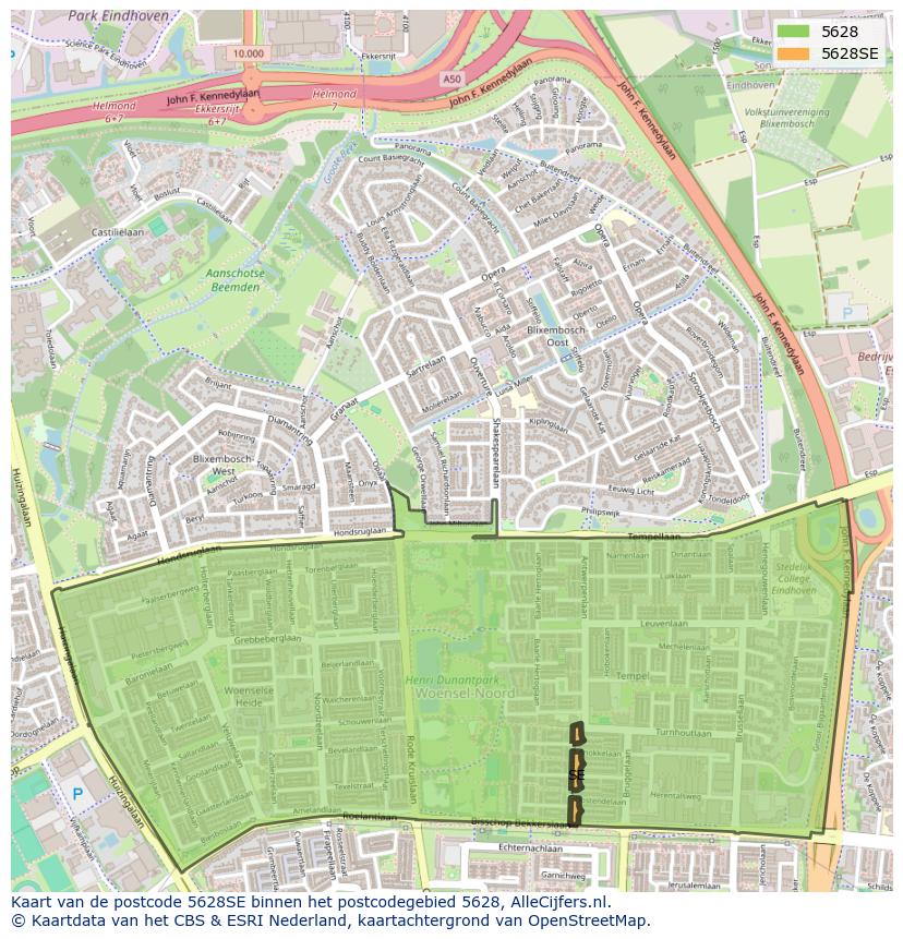 Afbeelding van het postcodegebied 5628 SE op de kaart.