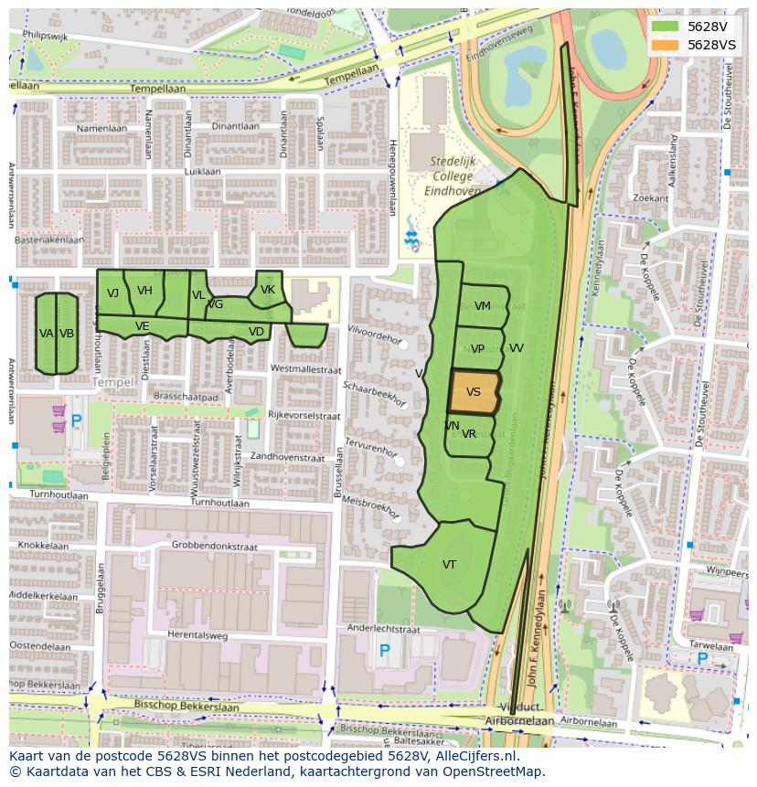 Afbeelding van het postcodegebied 5628 VS op de kaart.