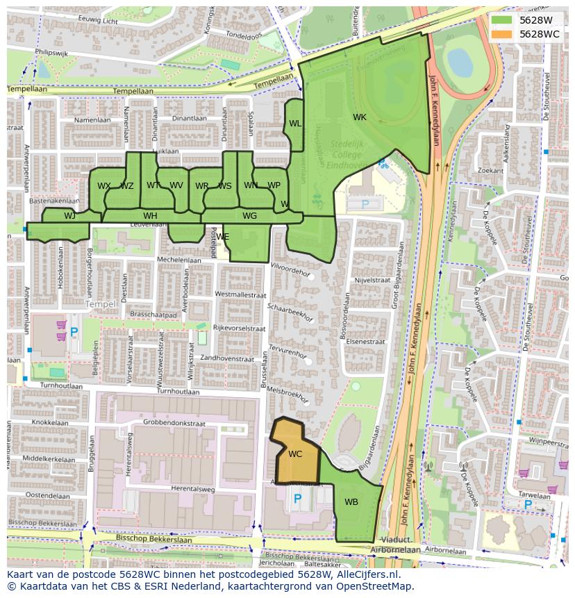 Afbeelding van het postcodegebied 5628 WC op de kaart.