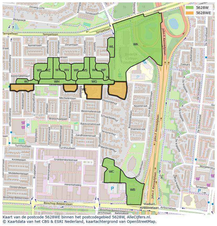 Afbeelding van het postcodegebied 5628 WE op de kaart.