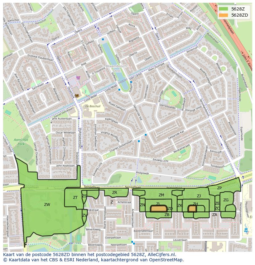 Afbeelding van het postcodegebied 5628 ZD op de kaart.