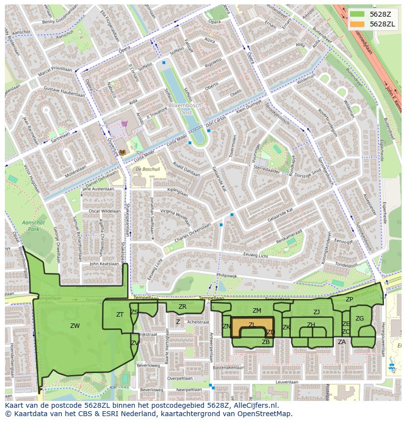 Afbeelding van het postcodegebied 5628 ZL op de kaart.