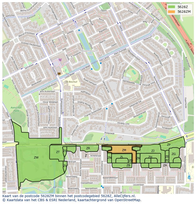Afbeelding van het postcodegebied 5628 ZM op de kaart.