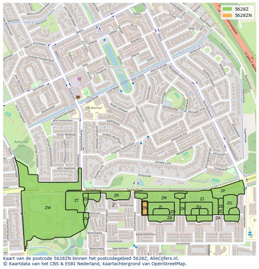 Afbeelding van het postcodegebied 5628 ZN op de kaart.