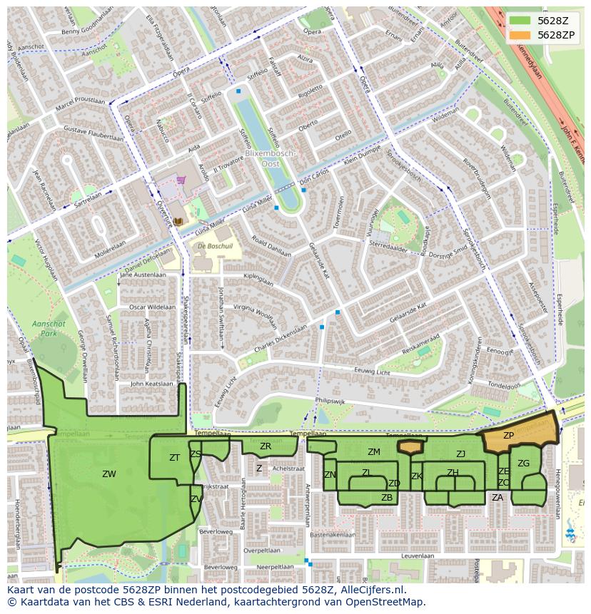 Afbeelding van het postcodegebied 5628 ZP op de kaart.