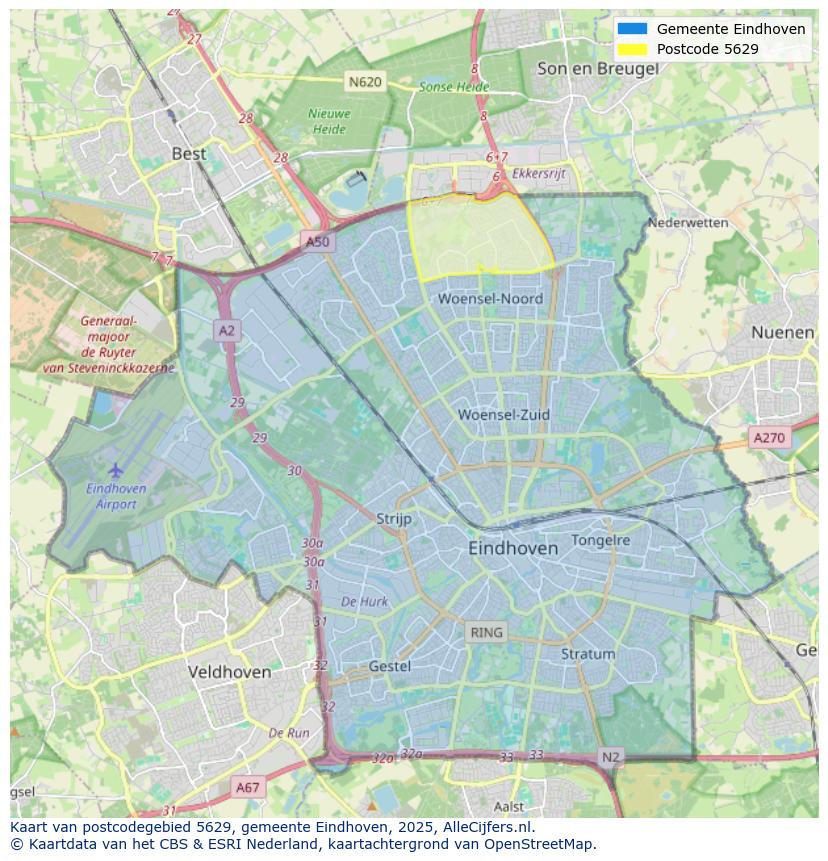 Afbeelding van het postcodegebied 5629 op de kaart.