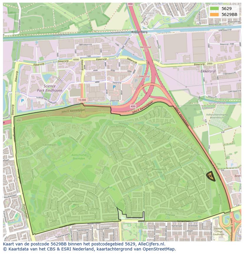 Afbeelding van het postcodegebied 5629 BB op de kaart.
