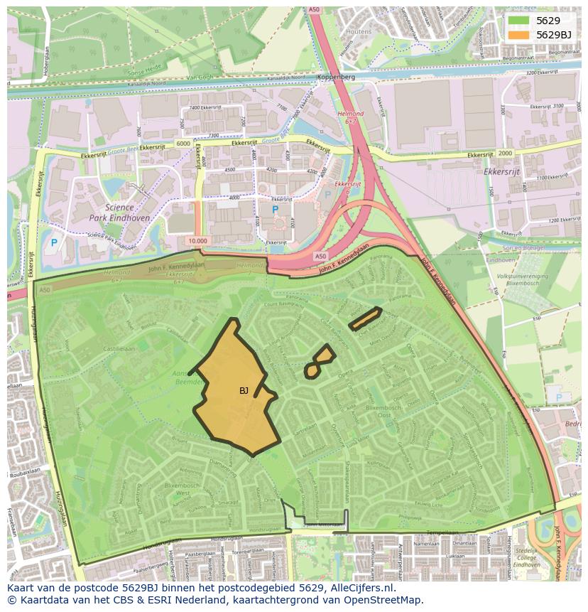 Afbeelding van het postcodegebied 5629 BJ op de kaart.