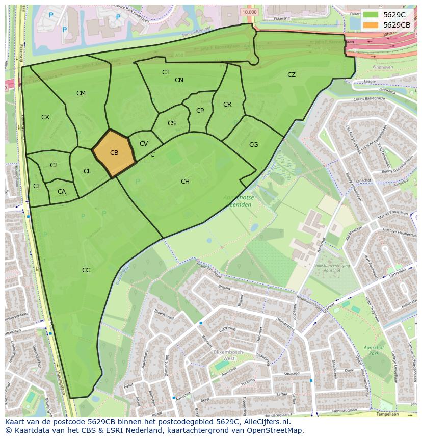 Afbeelding van het postcodegebied 5629 CB op de kaart.