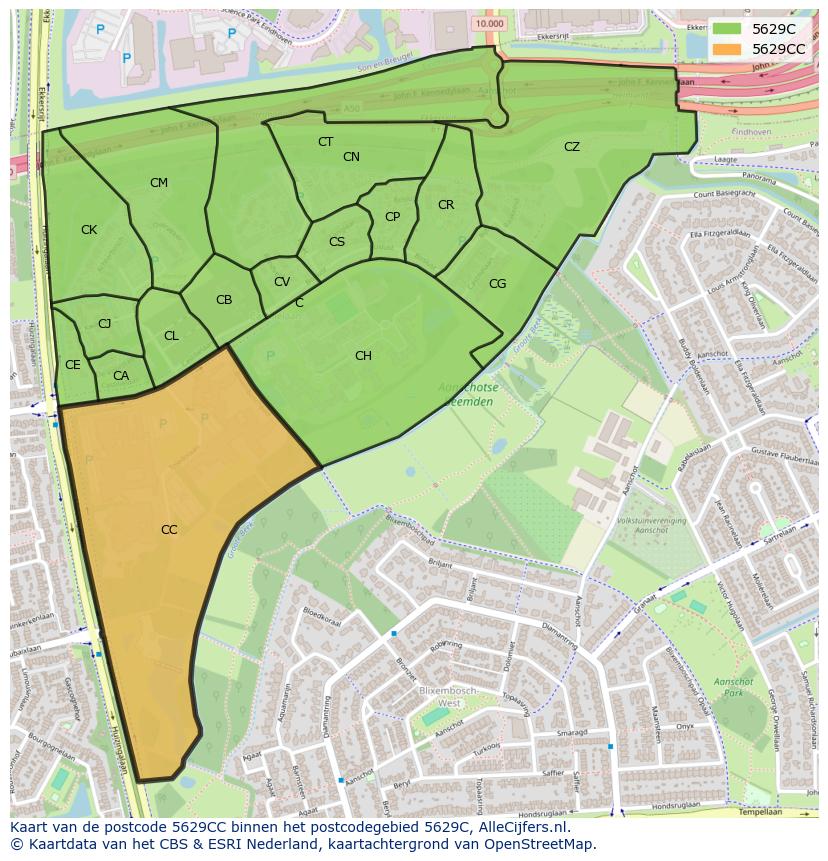 Afbeelding van het postcodegebied 5629 CC op de kaart.