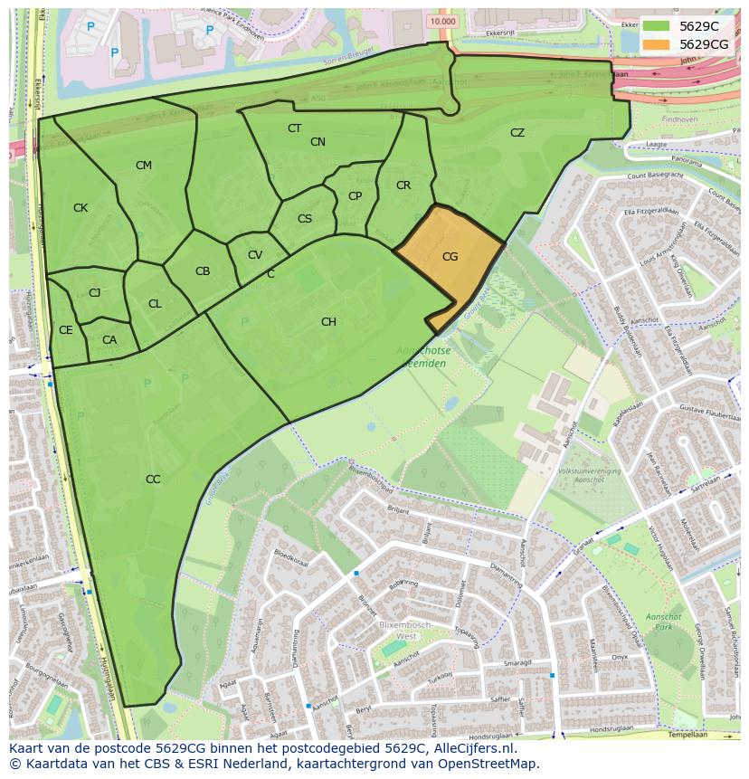 Afbeelding van het postcodegebied 5629 CG op de kaart.