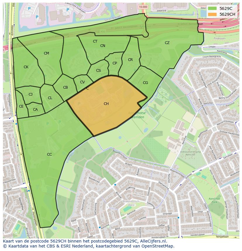 Afbeelding van het postcodegebied 5629 CH op de kaart.