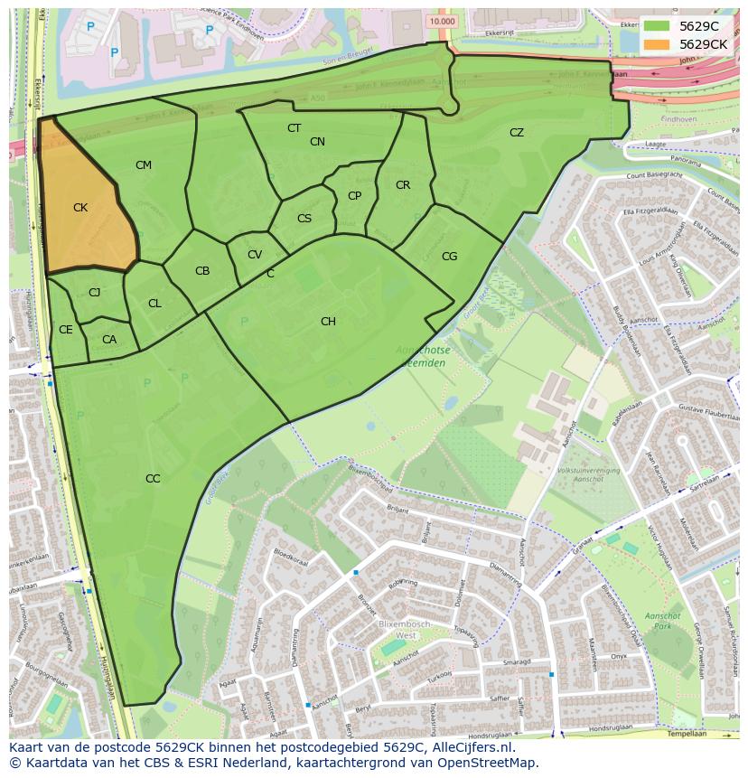 Afbeelding van het postcodegebied 5629 CK op de kaart.