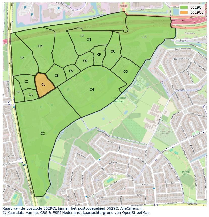 Afbeelding van het postcodegebied 5629 CL op de kaart.