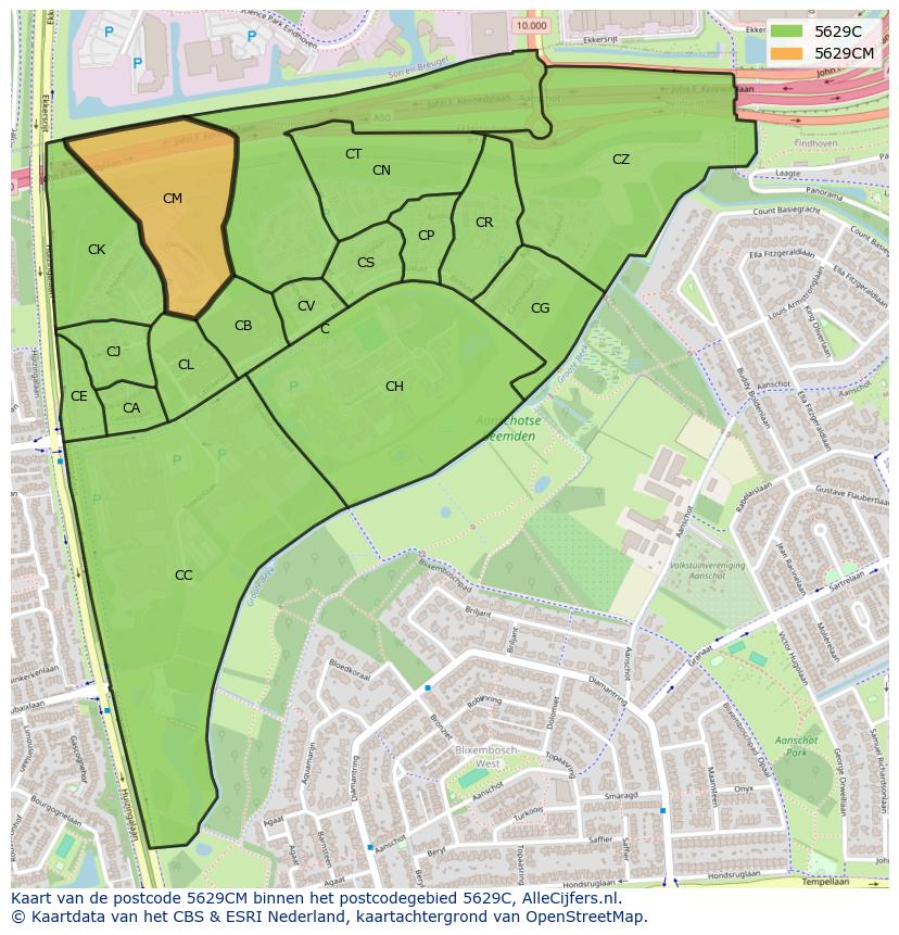 Afbeelding van het postcodegebied 5629 CM op de kaart.