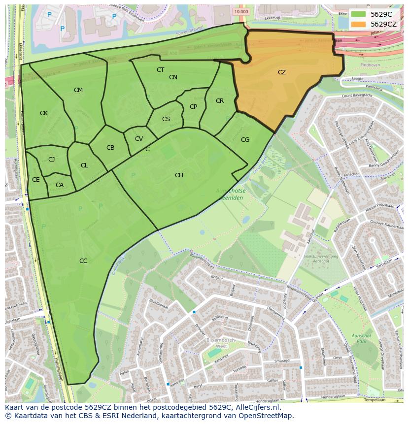 Afbeelding van het postcodegebied 5629 CZ op de kaart.