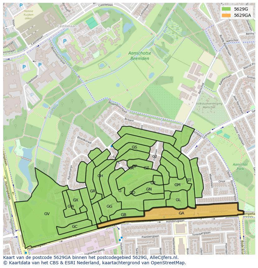 Afbeelding van het postcodegebied 5629 GA op de kaart.
