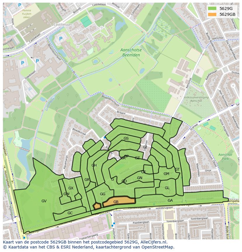 Afbeelding van het postcodegebied 5629 GB op de kaart.