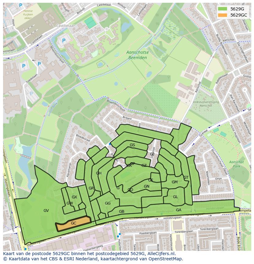 Afbeelding van het postcodegebied 5629 GC op de kaart.