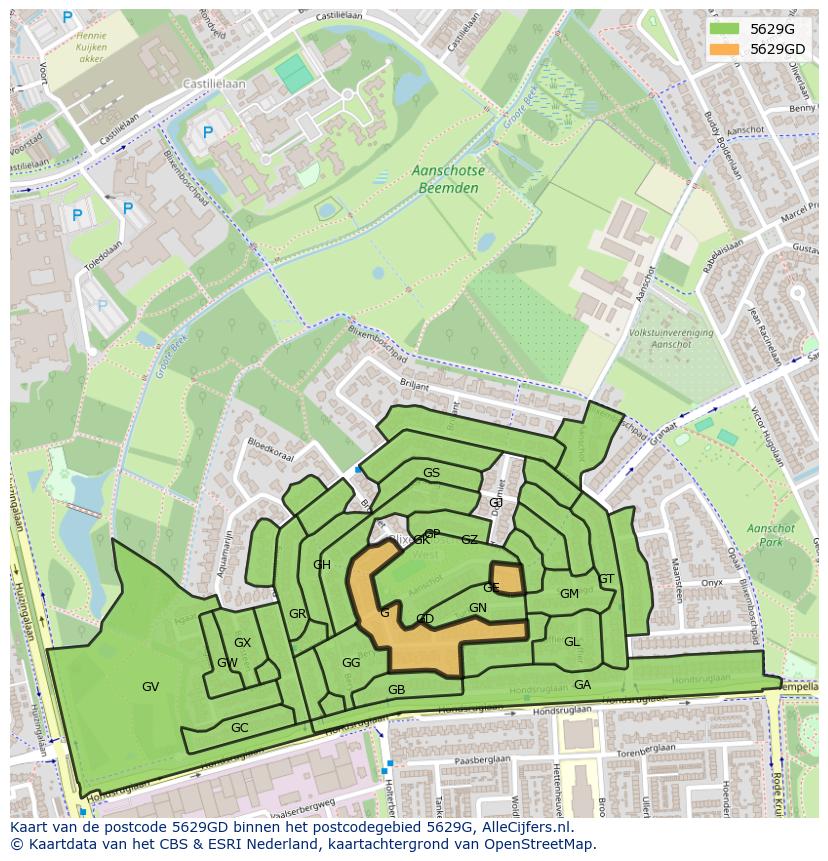 Afbeelding van het postcodegebied 5629 GD op de kaart.