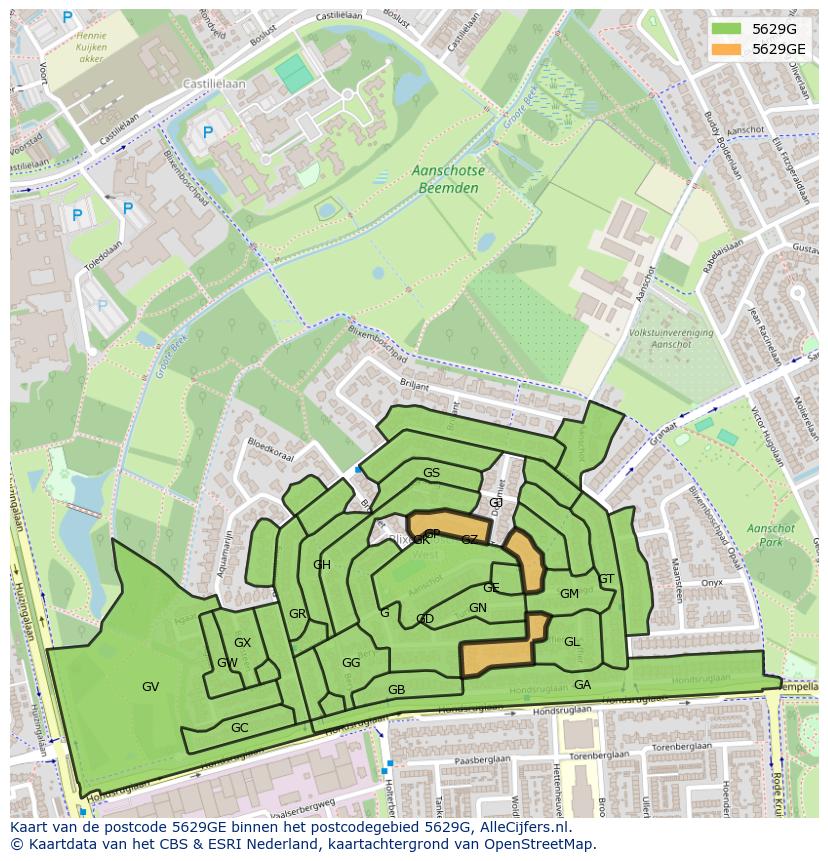 Afbeelding van het postcodegebied 5629 GE op de kaart.
