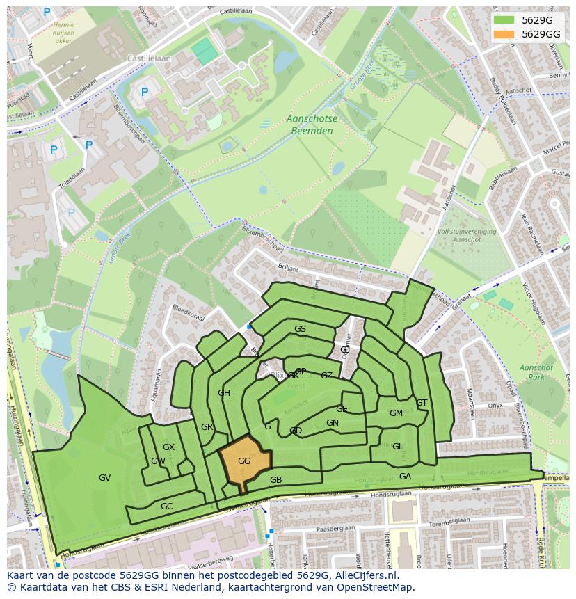 Afbeelding van het postcodegebied 5629 GG op de kaart.