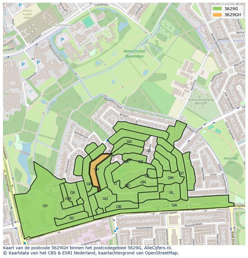 Afbeelding van het postcodegebied 5629 GH op de kaart.