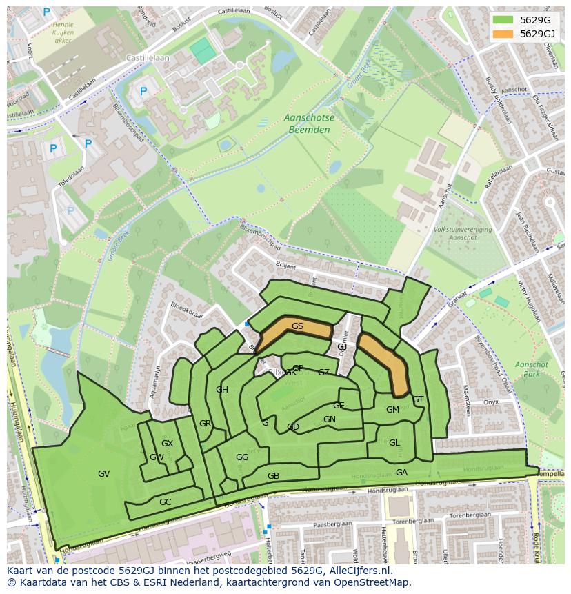 Afbeelding van het postcodegebied 5629 GJ op de kaart.