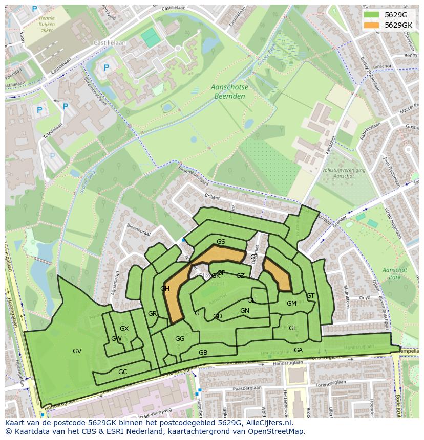 Afbeelding van het postcodegebied 5629 GK op de kaart.