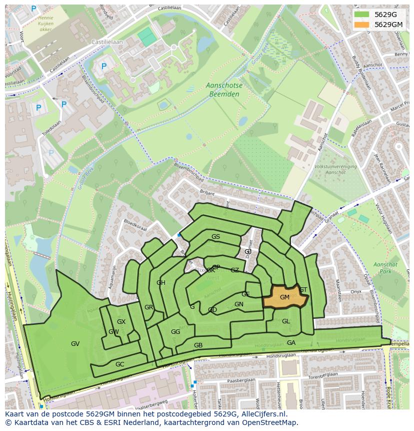 Afbeelding van het postcodegebied 5629 GM op de kaart.